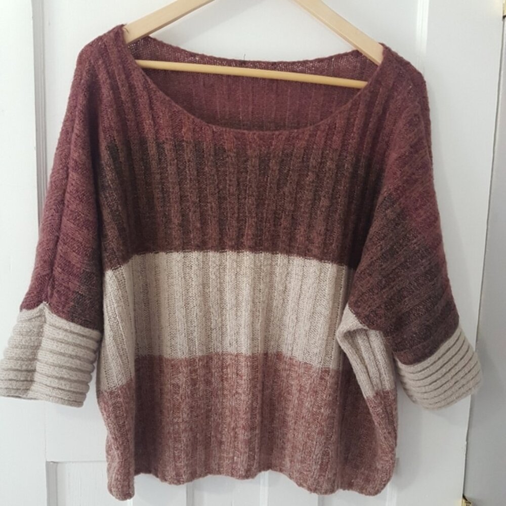 Cliche Wool Mohair Blend Boxy Boat Neck Knit Sweater Top Sz L